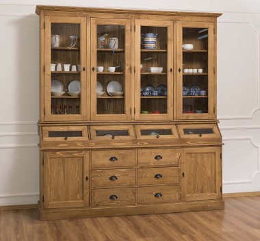 Large sideboard with 2 doors, 6 drawers, 4 compartments with BAS glass door + 4 SUP glass doors