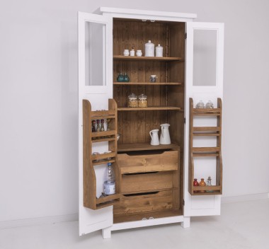 Pantry closet, drawers on metal rails