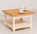 Coffee table with turned legs and a low shelf , top oak