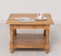 Coffee table with turned legs and a low shelf , top oak