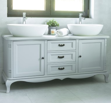 Chic bathroom furniture for vessel sink with 2 doors and 3 drawers