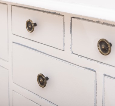 Console with curved legs and 7 multicolored drawers