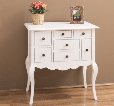 Console with curved legs and 7 multicolored drawers