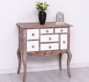 Console with curved legs and 7 multicolored drawers