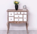 Console with curved legs and 7 multicolored drawers