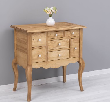 Console with curved legs and 7 multicolored drawers