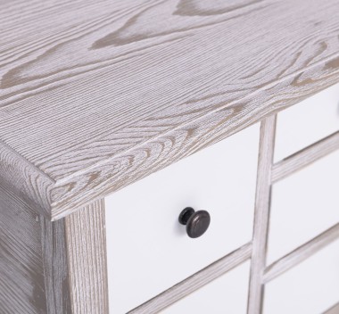 Console with curved legs and 7 multicolored drawers