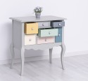 Console with curved legs and 7 multicolored drawers