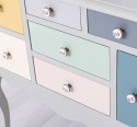 Console with curved legs and 7 multicolored drawers