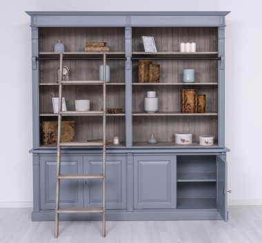 Large bookcase with 4 BAS doors + SUP double shelf, Directoire Collection