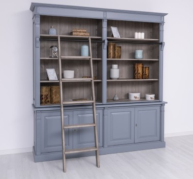 Large bookcase with 4 BAS doors + SUP double shelf, Directoire Collection