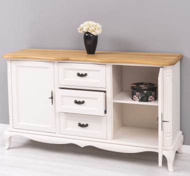 Chic sideboard 2 doors + 3 drawers, oak top, drawers on metal rails with soft close