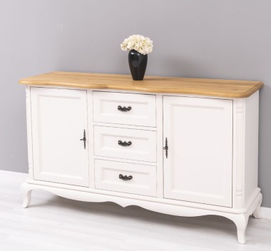 Chic sideboard 2 doors + 3 drawers, oak top, drawers on metal rails with soft close