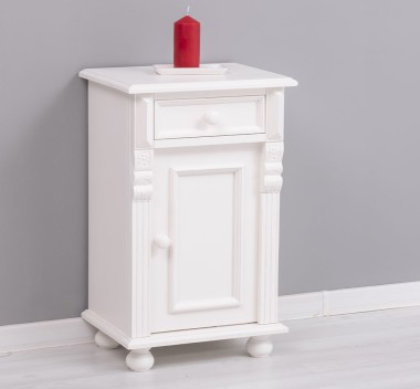 Nightstand with ornaments, 1 door and 1 drawer