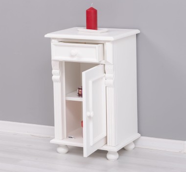 Nightstand with ornaments, 1 door and 1 drawer