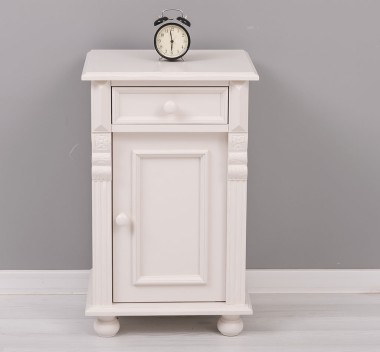 Nightstand with ornaments, 1 door and 1 drawer