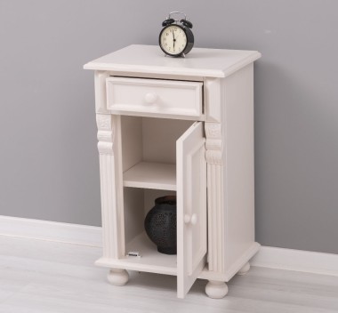 Nightstand with ornaments, 1 door and 1 drawer