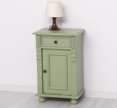 Nightstand with ornaments, 1 door and 1 drawer