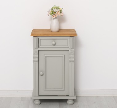 Nightstand with ornaments, 1 door and 1 drawer