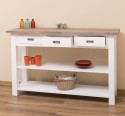 Console with 2 shelves, 3 drawers, oak top