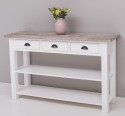 Console with 2 shelves, 3 drawers, oak top