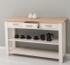 Console with 2 shelves, 3 drawers, oak top