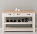 Console with 2 shelves, 3 drawers, oak top