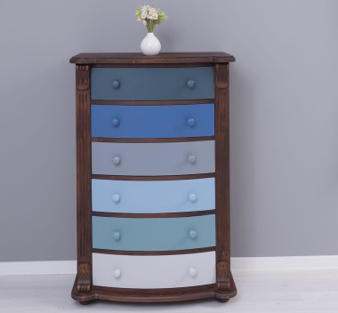 Chest of drawers with 6 curved drawers with metal rails, Directoire Collection - Color Corp_P081 - Color Drawers_Multicolor - MU