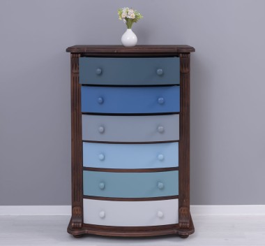 Chest of drawers with 6 curved drawers with metal rails, Directoire Collection - Color Corp_P081 - Color Drawers_Multicolor - MU