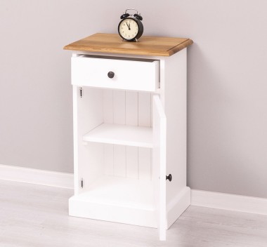 Nightstand with 1 door and 1 drawer, oak top