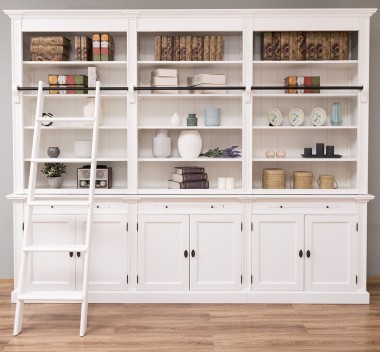 Bookcase with six doors, 300 x 40 x 240 cm, MDF, with ladder