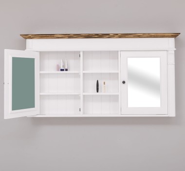 Suspended bathroom furniture with two doors with mirror and shelves