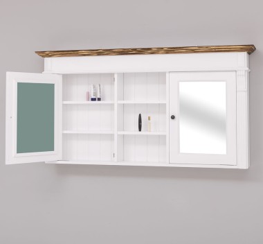 Suspended bathroom furniture with two doors with mirror and shelves