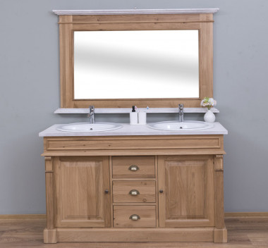 Bathroom cabinet with 2 sinks, with mirror, in oak - Color Top_P080 - Color Corp_P061 - Double Color