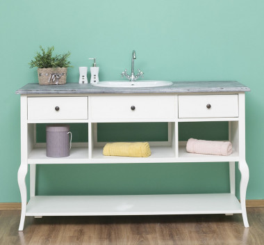 Large bathroom cabinet with curved legs, with sink - Top_P065 - Corp_P039 - Double Color