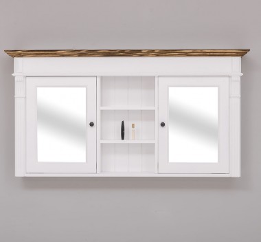 Suspended bathroom furniture with two doors with mirror and shelves