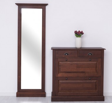 Shoe cabinet 2 doors and 2 drawers + hallway high mirror, oak - LACQUERED