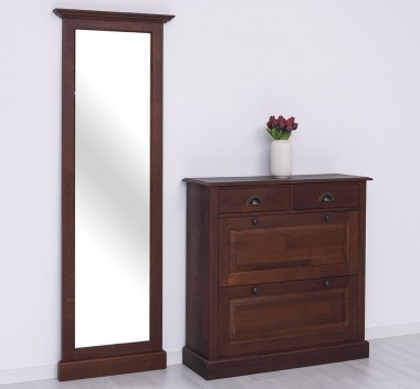 Shoe cabinet 2 doors and 2 drawers + hallway high mirror, oak - LACQUERED