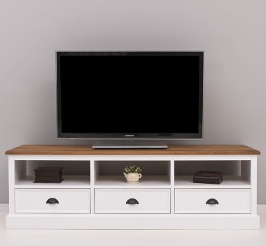 TV chest of drawers with 3 drawers and 3 open spaces, Oak Top - Top_P089 - Corp_P004 - Double Color