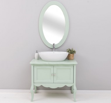Bathroom furniture with curved legs, two doors with ova mirror - Color_P092 - PAINT