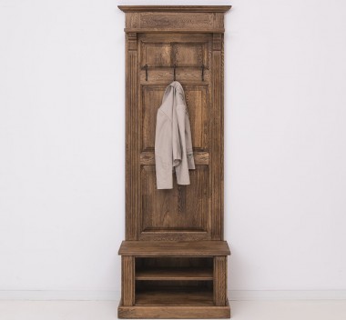 Hallway coat hanger with 2 open shelves, oak - P064 - DEEP BRUSHED
