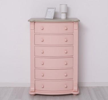 Chest of drawers with 6 curved drawers with metal rails, Directoire Collection - Color Top_P076 - Color Corp_P043 - DOUBLE COLOR