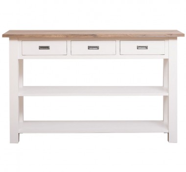 Console with 2 shelves, 3 drawers, oak top