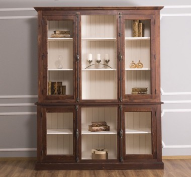 Chest without drawers, glass doors + 2-door display case and open shelves